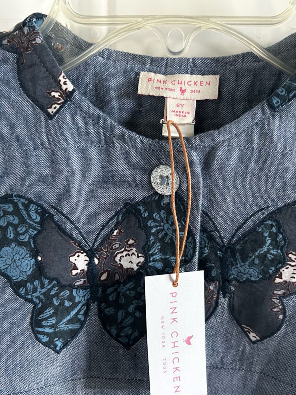 Pink Chicken Blue Chambray Butterfly Reversible Quilted Jacket Sz 6 - Picture 3 of 7